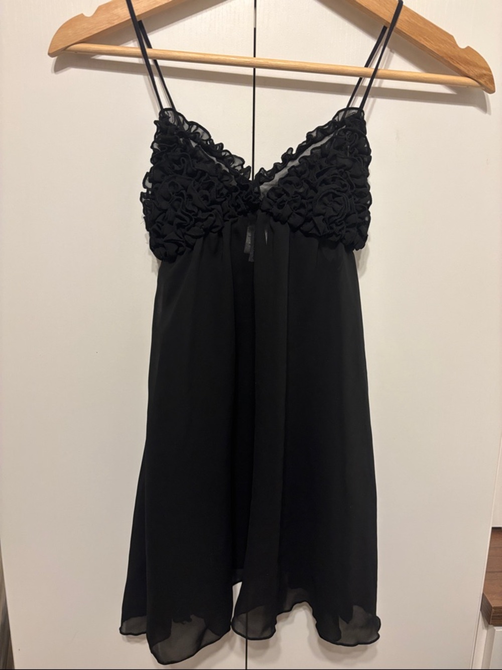 Black Ruffle Slip Dress - S